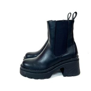 Heeled boots, black faux leather